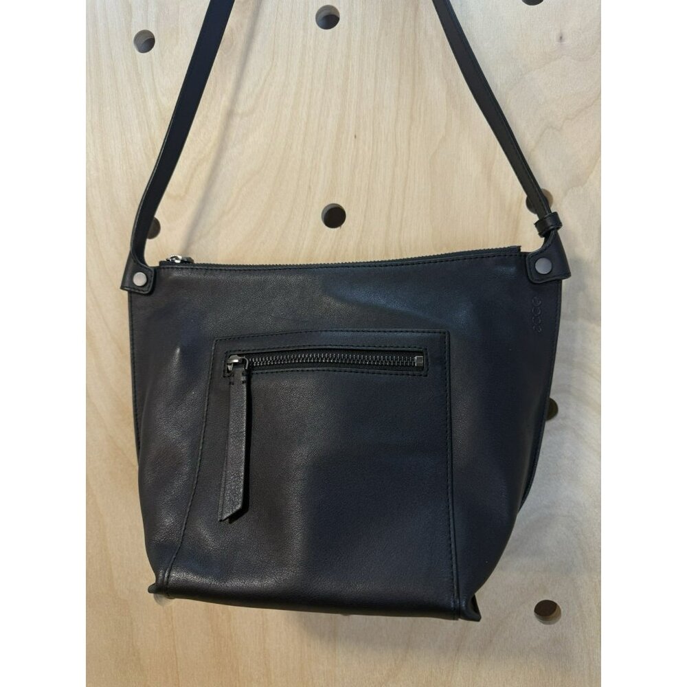 ECCO Black Sculptured Crossbody Black Shoulder Bag Purse EUC - Picture 6 of 16